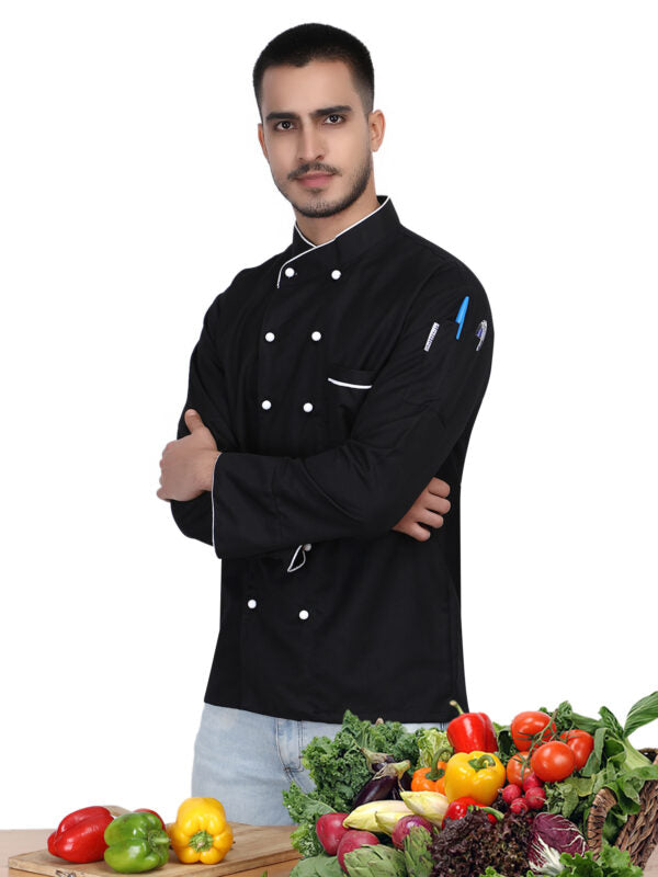 Long Sleeves Men Women Chef Coat Jacket Uniform Unisex for Food Service, Caterers, Bakers and Culinary Professional