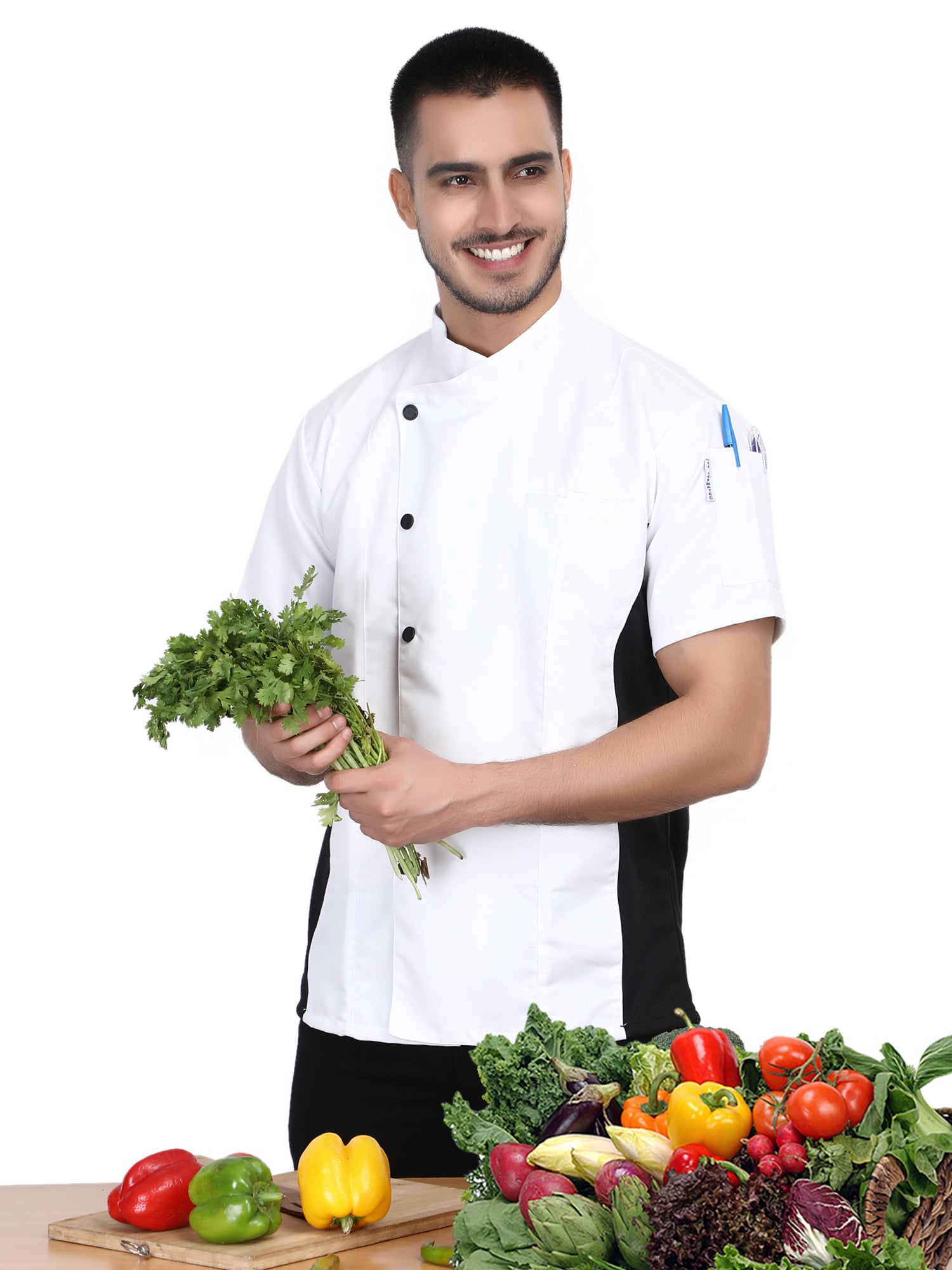 Short Sleeves side Mesh Vented Chef Coat Jacket Uniform Unisex for Food Service, Caterers, Bakers and Culinary Professional