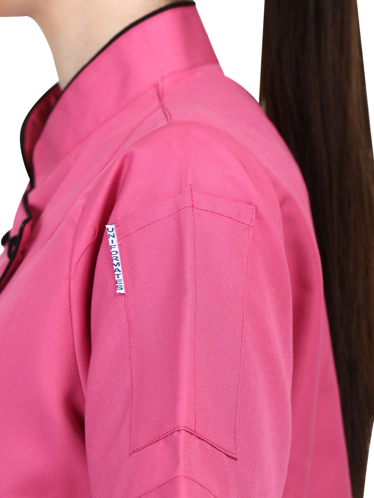 Short Sleeves Tailored Fit Chef Coat Jacket Uniform for Women for Food Service, Caterers, Bakers and Culinary Professional – Pink