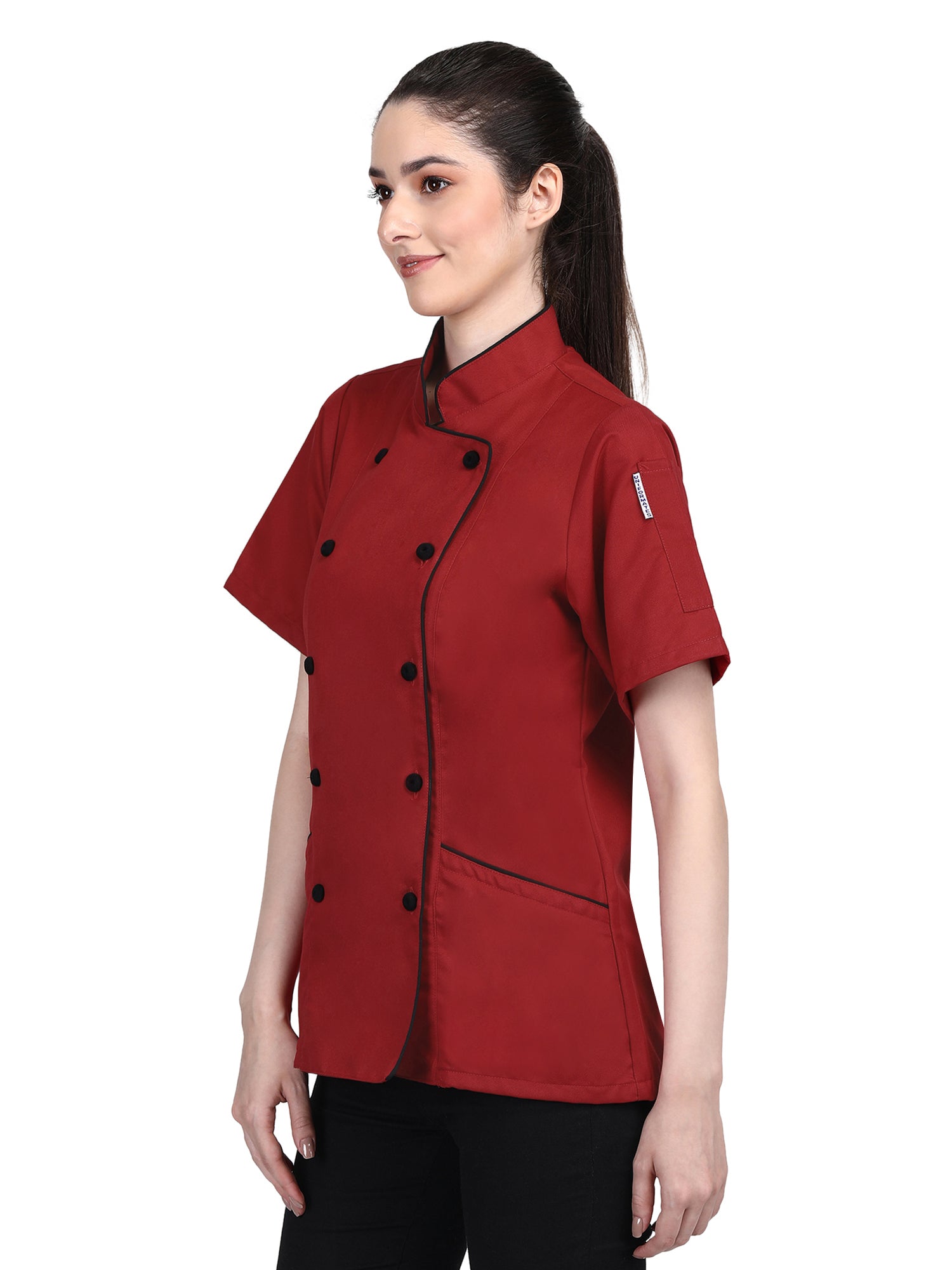 Short Sleeves Tailored Fit Chef Coat Jacket Uniform for Women for Food Service, Caterers, Bakers and Culinary Professional – Red