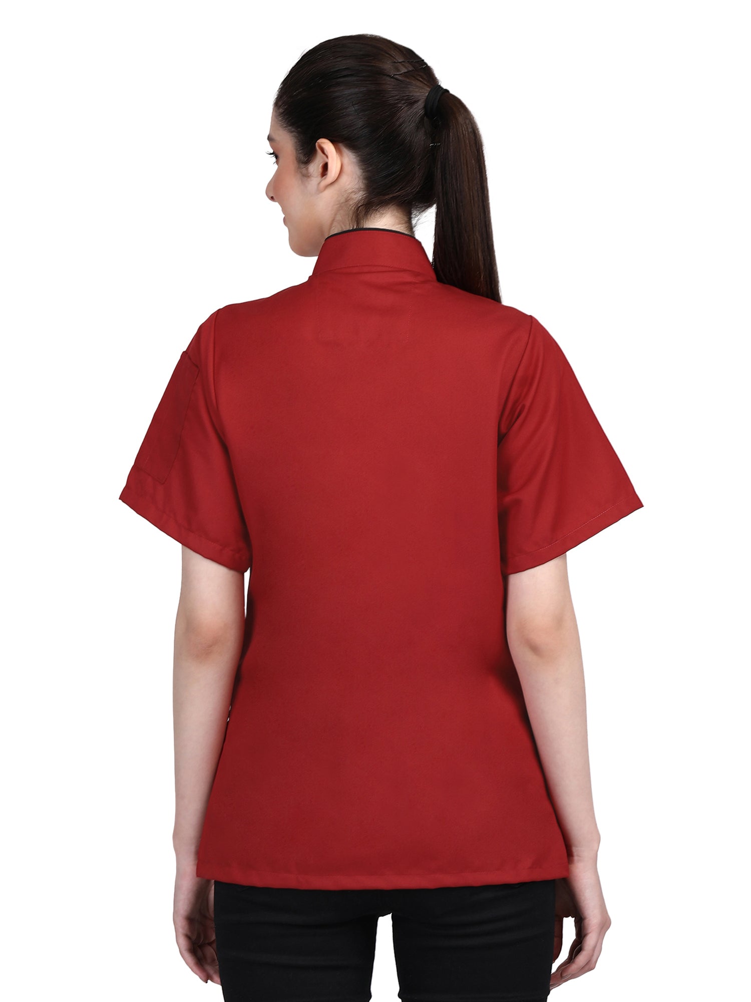 Short Sleeves Tailored Fit Chef Coat Jacket Uniform for Women for Food Service, Caterers, Bakers and Culinary Professional – Red
