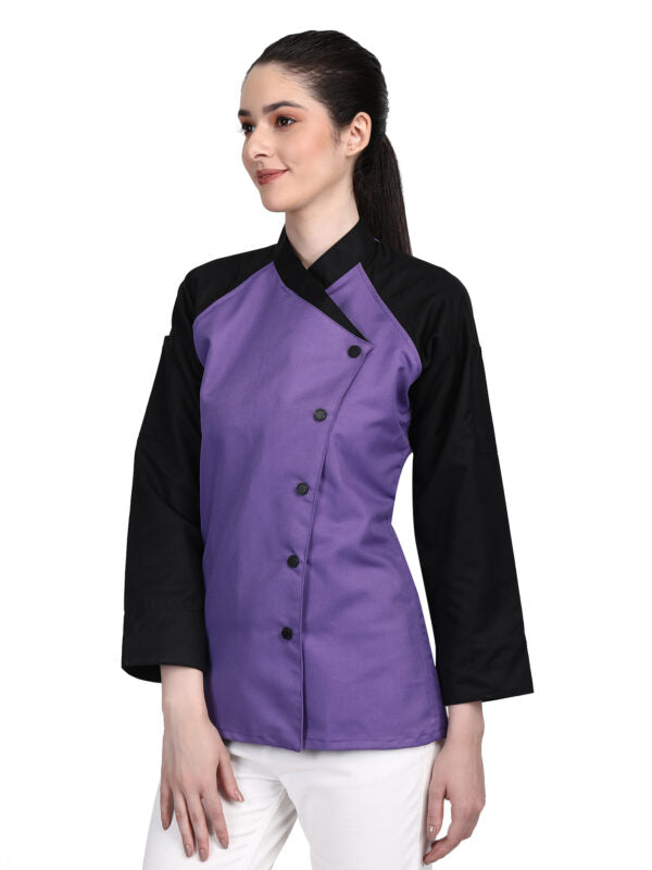 3/4 Sleeves New Chef Coat Jacket Uniform for women ideal for food service, Caterers and Culinary professional – Purple