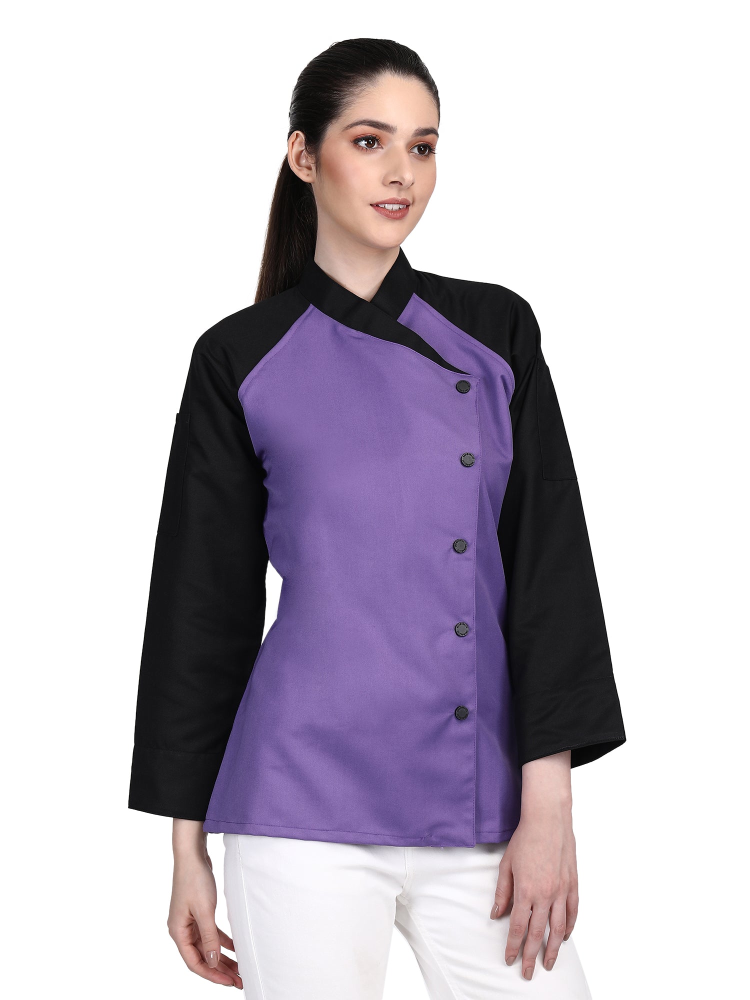 3/4 Sleeves New Chef Coat Jacket Uniform for women ideal for food service, Caterers and Culinary professional – Purple