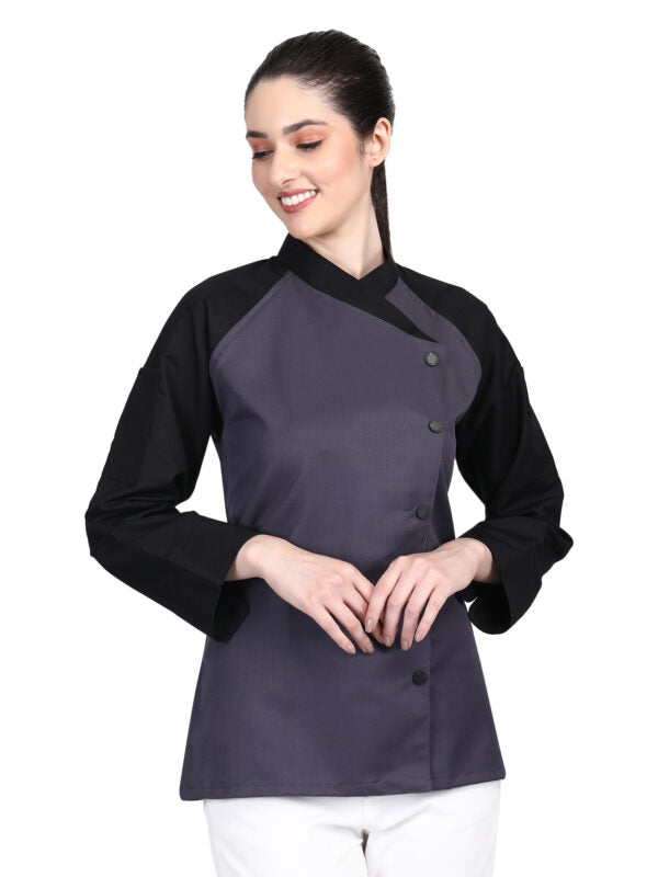 3/4 Sleeves New Chef Coat Jacket Uniform for women ideal for food service, Caterers and Culinary professional – Grey