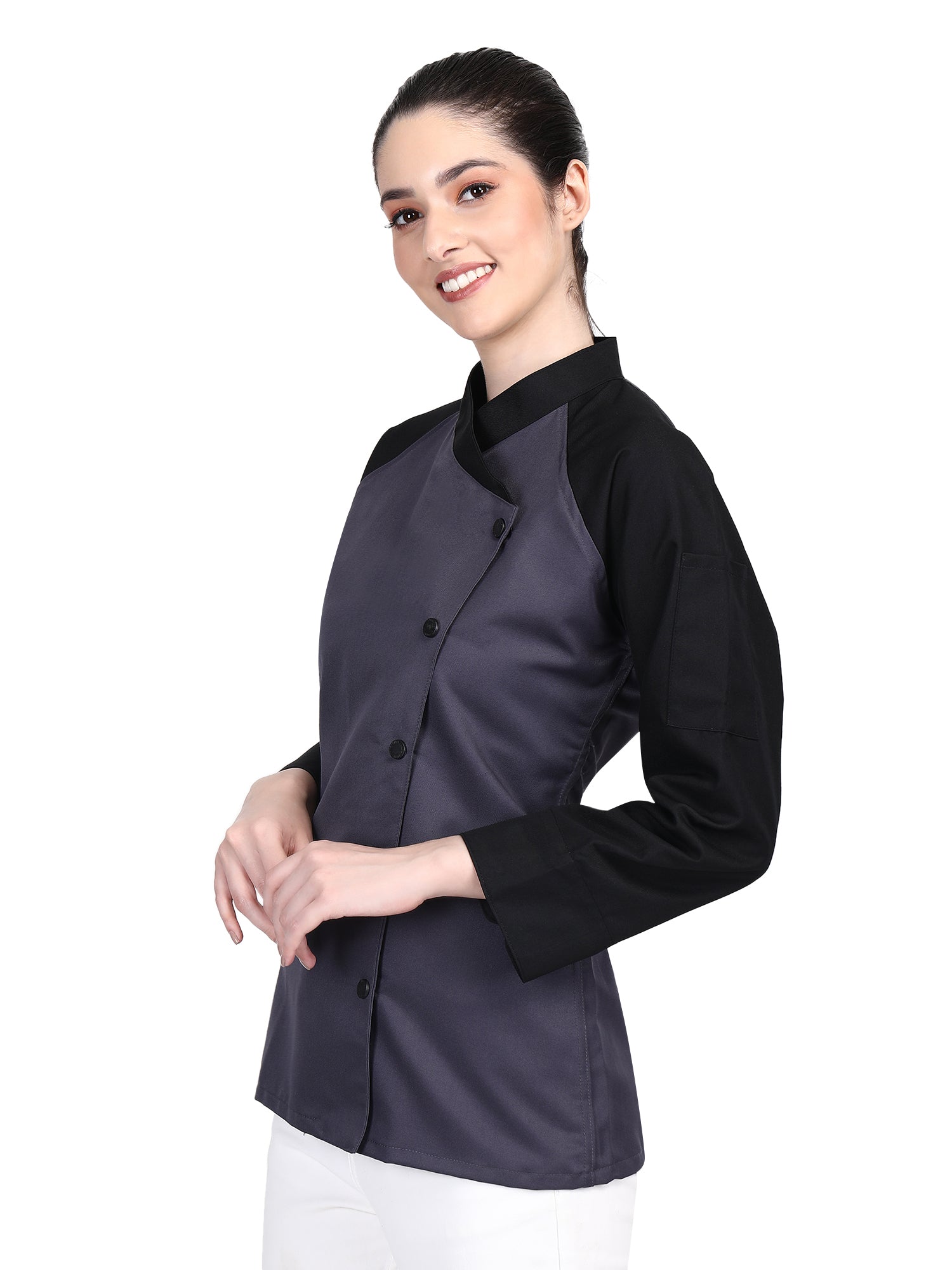3/4 Sleeves New Chef Coat Jacket Uniform for women ideal for food service, Caterers and Culinary professional – Grey
