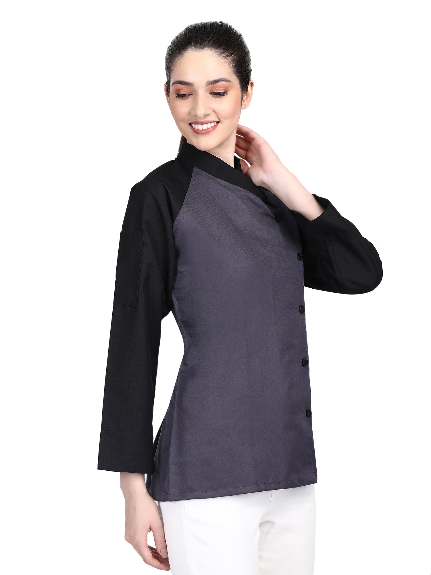 3/4 Sleeves New Chef Coat Jacket Uniform for women ideal for food service, Caterers and Culinary professional – Grey