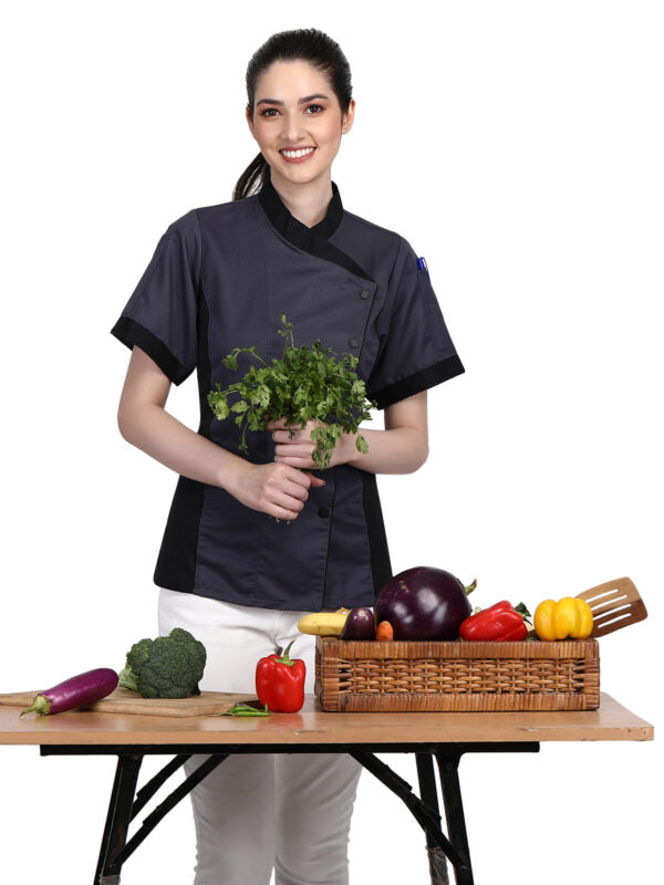 Short Sleeves Only Women’s Ladies Side Mesh Chef’s Coat Jacket By Uniformates – Grey