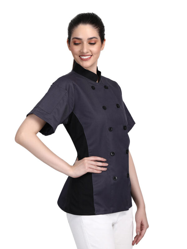 Short Sleeves Only Women’s Ladies Side Mesh Chef’s Coat Jacket By Uniformates – Grey