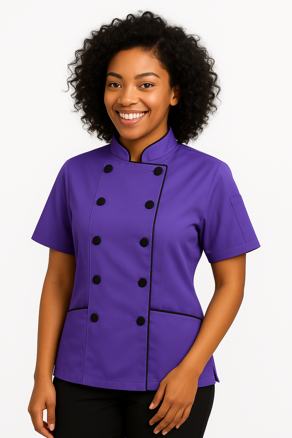 Uniformates Women’s Chef Coat – Tailored Fit Poly/Cotton Double Breasted Jacket with Cloth Buttons & Pockets