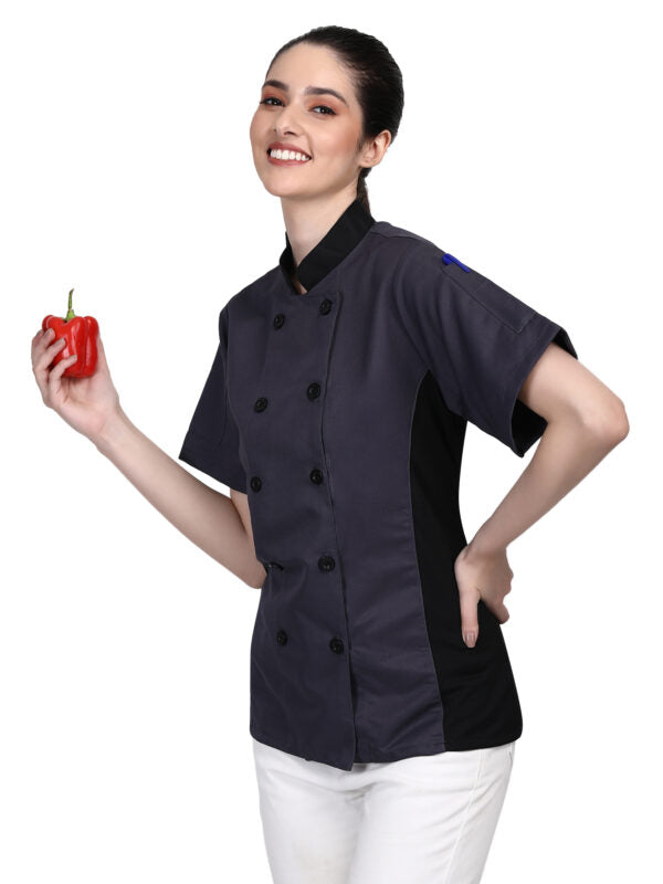 Short Sleeves Only Women’s Ladies Side Mesh Chef’s Coat Jacket By Uniformates – Grey
