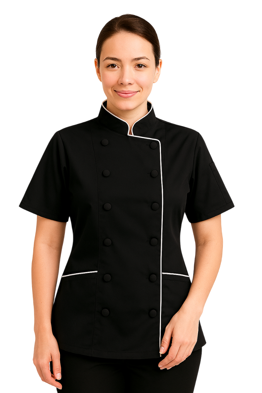 Uniformates Women’s Chef Coat – Tailored Fit Poly/Cotton Double Breasted Jacket with Cloth Buttons & Pockets
