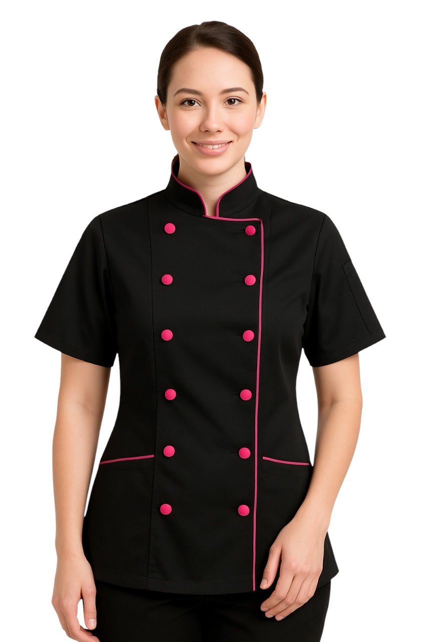 Uniformates Women’s Chef Coat – Tailored Fit Poly/Cotton Double Breasted Jacket with Cloth Buttons & Pockets