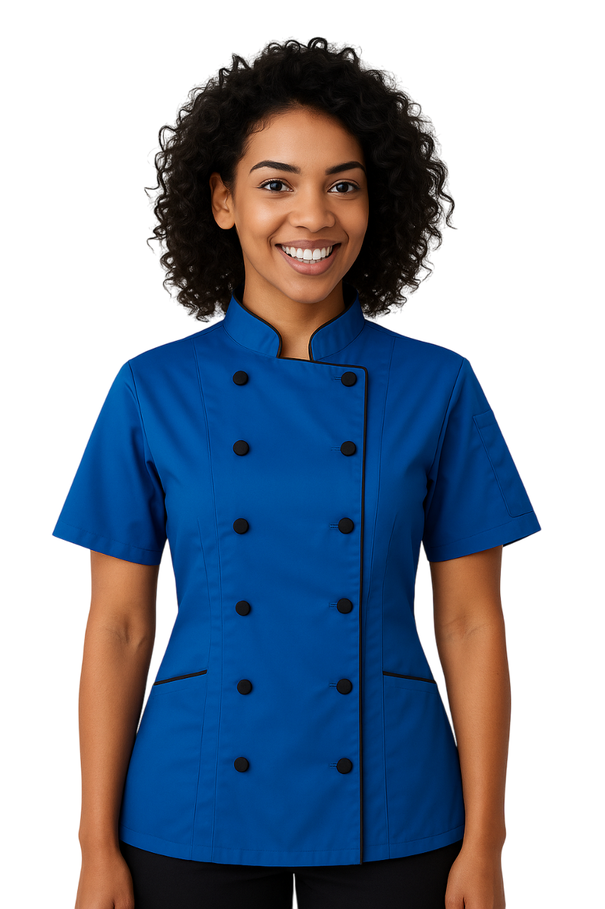 Uniformates Women’s Chef Coat – Tailored Fit Poly/Cotton Double Breasted Jacket with Cloth Buttons & Pockets