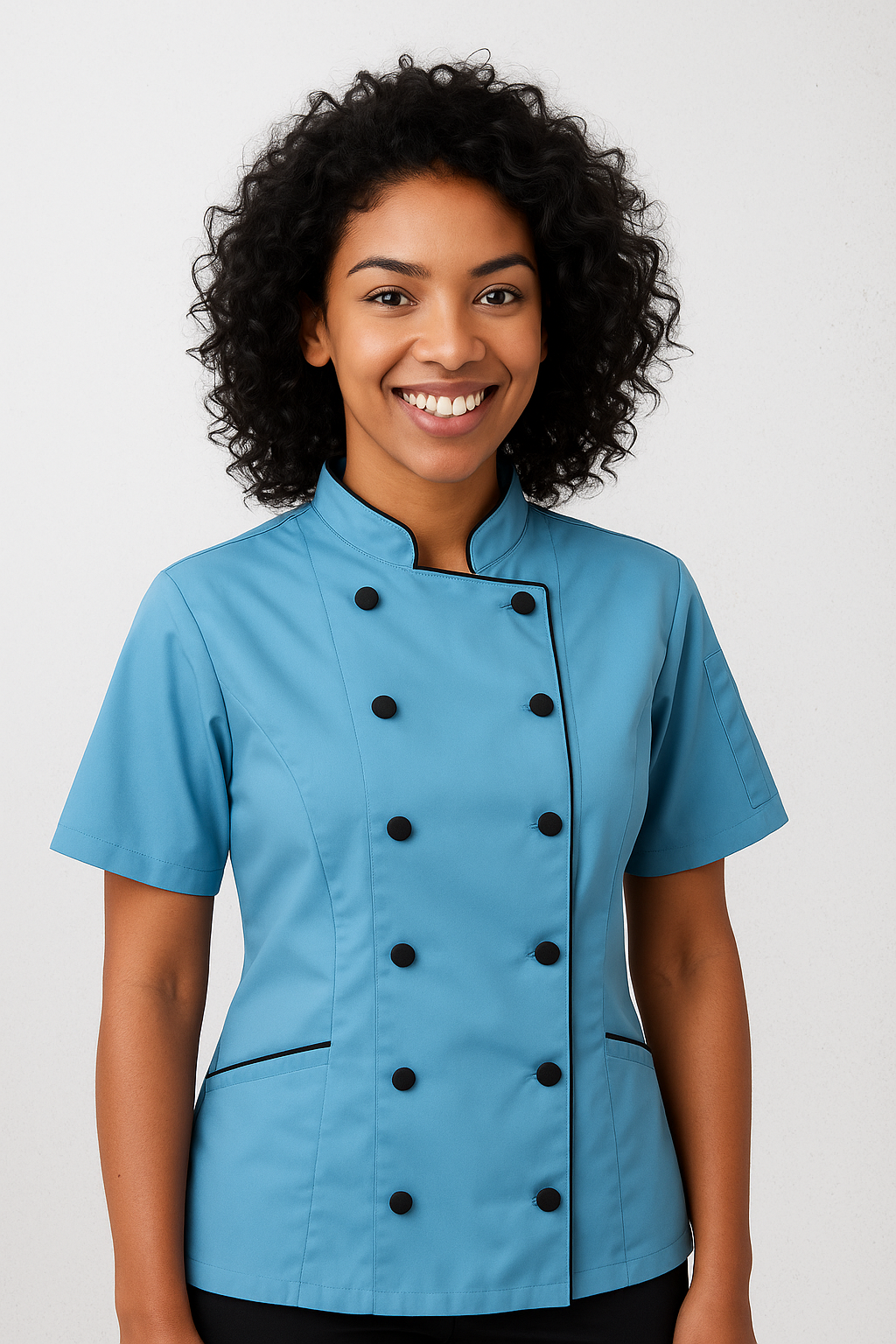 Uniformates Women’s Chef Coat – Tailored Fit Poly/Cotton Double Breasted Jacket with Cloth Buttons & Pockets