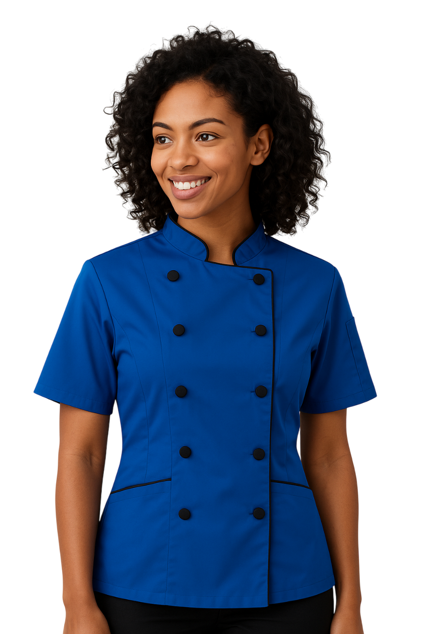 Tailored Fit Poly/Cotton Double Breasted Jacket with Cloth Buttons & Pockets