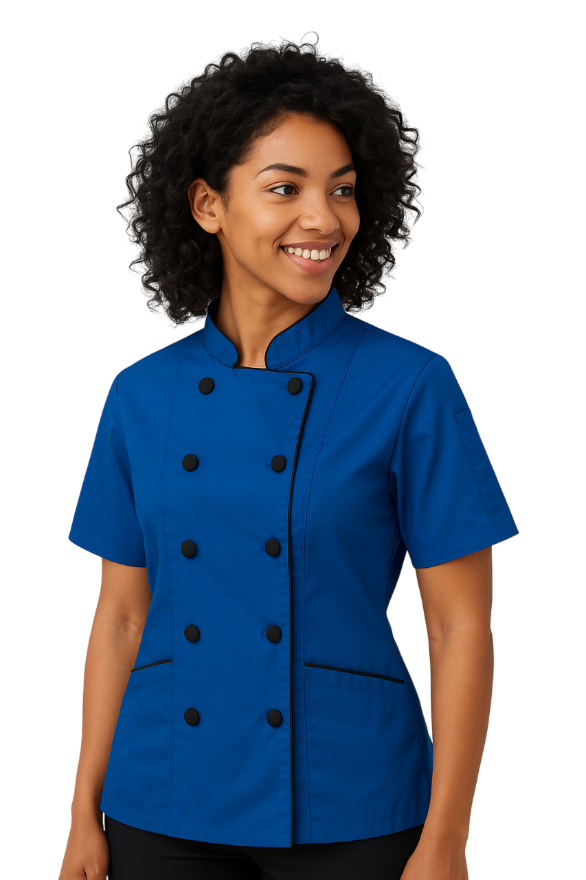 Tailored Fit Poly/Cotton Double Breasted Jacket with Cloth Buttons & Pockets