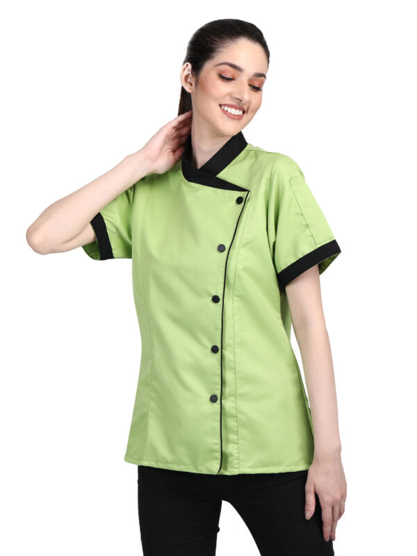 Short Sleeves Chef Coat Jacket Uniform for women ideal for food service, Caterers and Culinary professional.