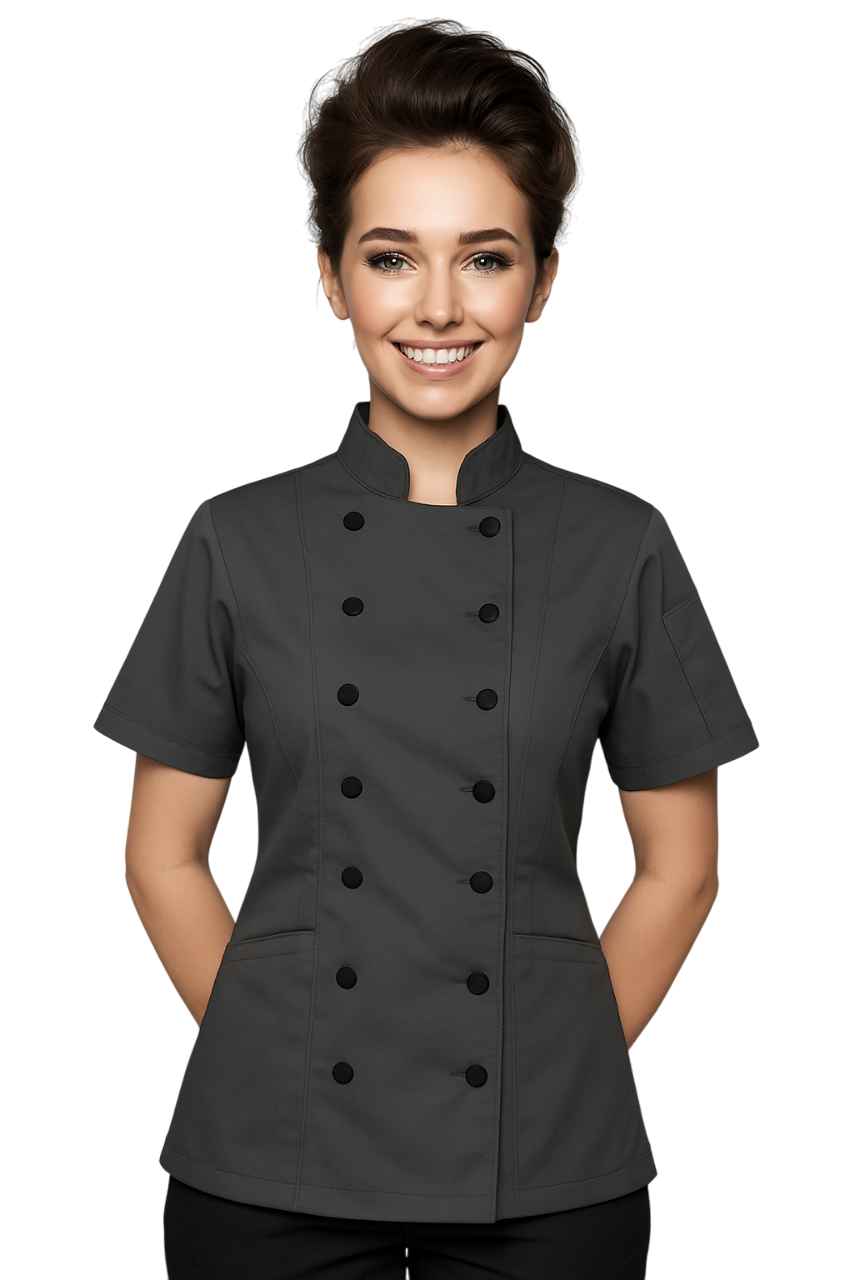 Uniformates Women’s Chef Coat – Tailored Fit Poly/Cotton Double Breasted Jacket with Cloth Buttons & Pockets