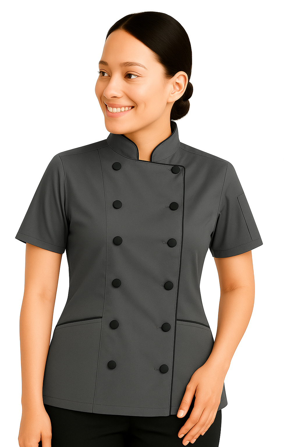 Short Sleeves Tailored Fit Chef Coat Jacket Uniform for Women for Food Service, Caterers, Bakers and Culinary Professional