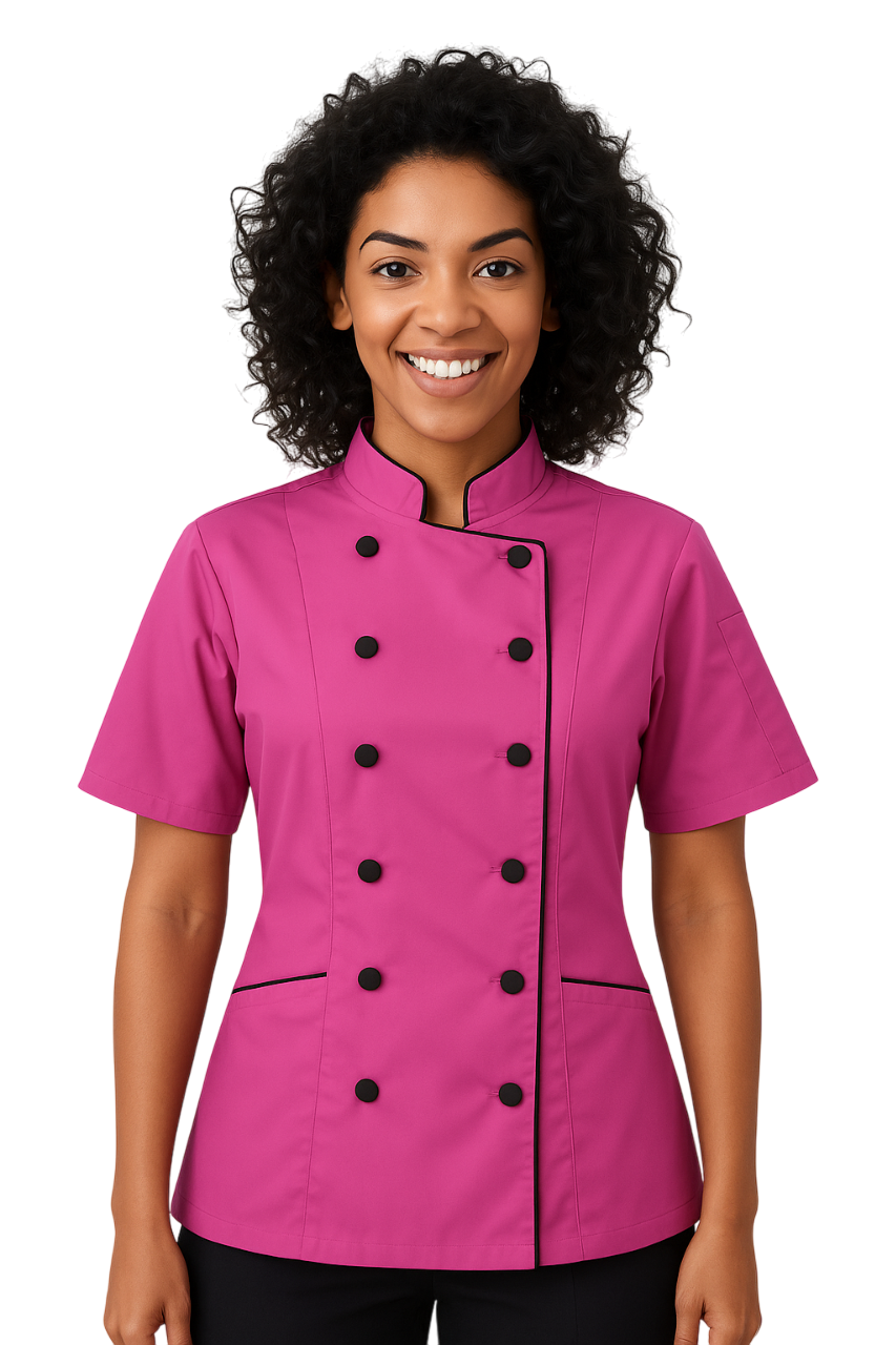 Uniformates Women’s Chef Coat – Tailored Fit Poly/Cotton Double Breasted Jacket with Cloth Buttons & Pockets