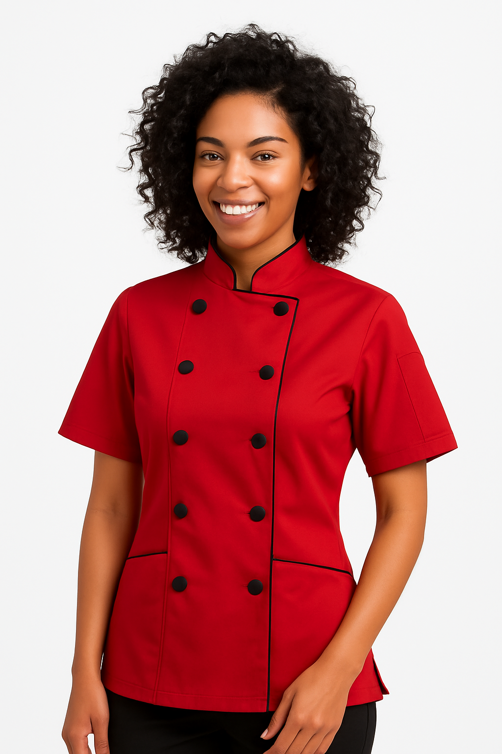Uniformates Women’s Chef Coat – Tailored Fit Poly/Cotton Double Breasted Jacket with Cloth Buttons & Pockets