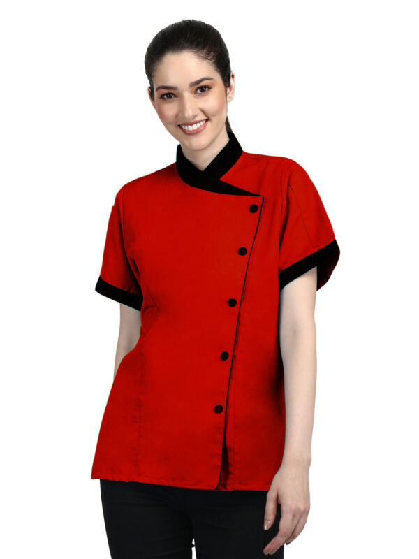 Short Sleeves Chef Coat Jacket Uniform for women ideal for food service, Caterers and Culinary professional.