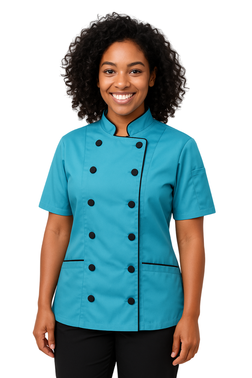 Uniformates Women’s Chef Coat – Tailored Fit Poly/Cotton Double Breasted Jacket with Cloth Buttons & Pockets