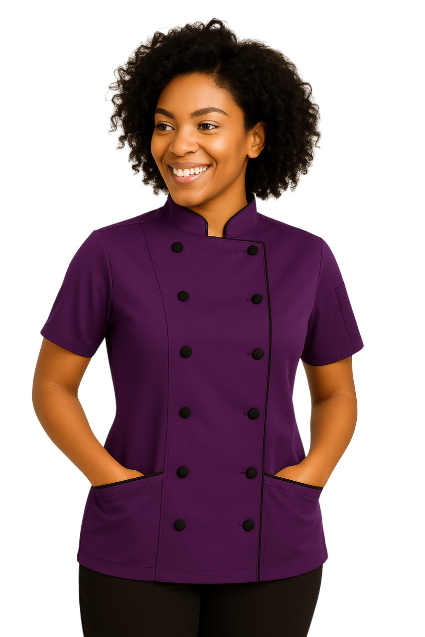 Uniformates Women’s Chef Coat – Tailored Fit Poly/Cotton Double Breasted Jacket with Cloth Buttons & Pockets