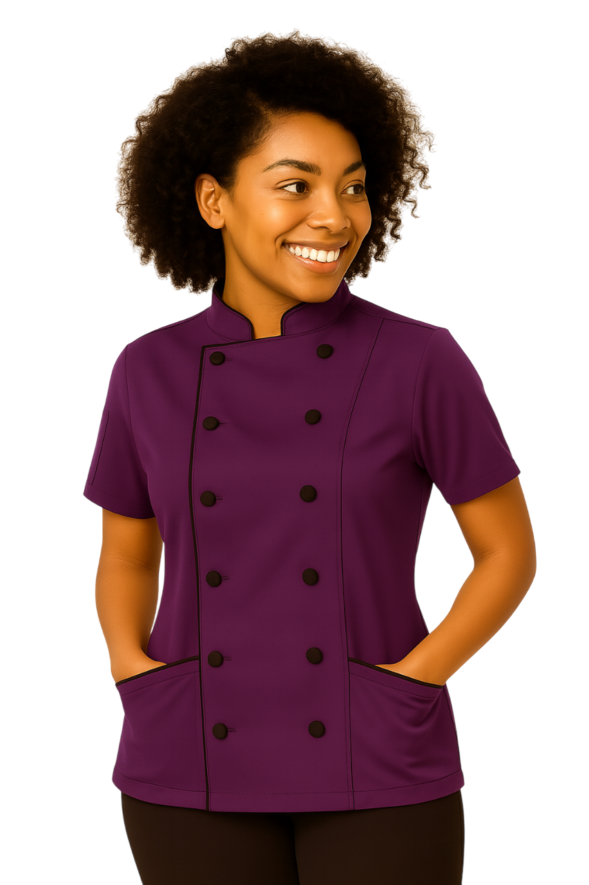 Uniformates Women’s Chef Coat – Tailored Fit Poly/Cotton Double Breasted Jacket with Cloth Buttons & Pockets