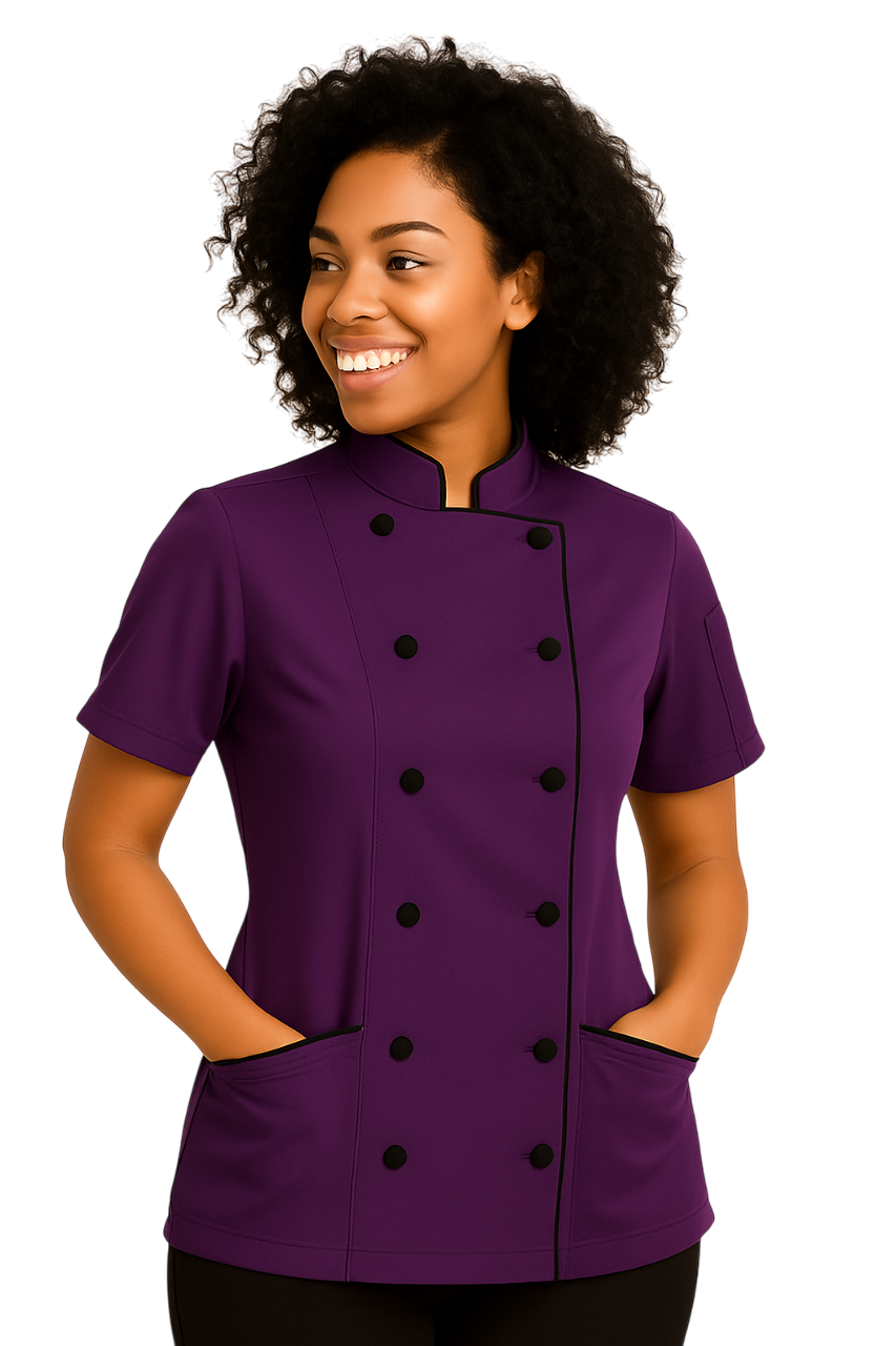 Uniformates Women’s Chef Coat – Tailored Fit Poly/Cotton Double Breasted Jacket with Cloth Buttons & Pockets