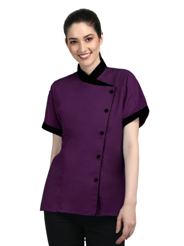 Short Sleeves Chef Coat Jacket Uniform for women ideal for food service, Caterers and Culinary professional.