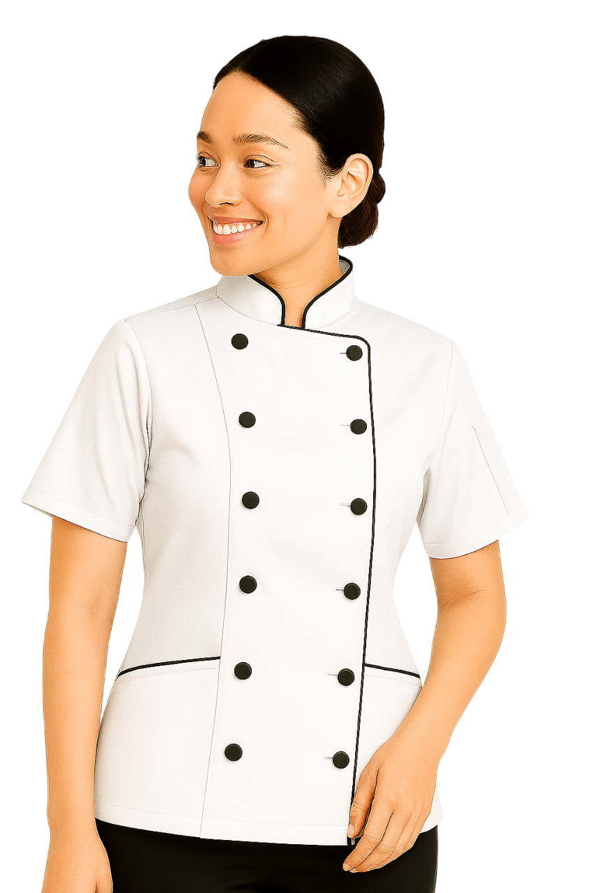 Short Sleeves Tailored Fit Chef Coat Jacket Uniform for Women for Food Service, Caterers, Bakers and Culinary Professional