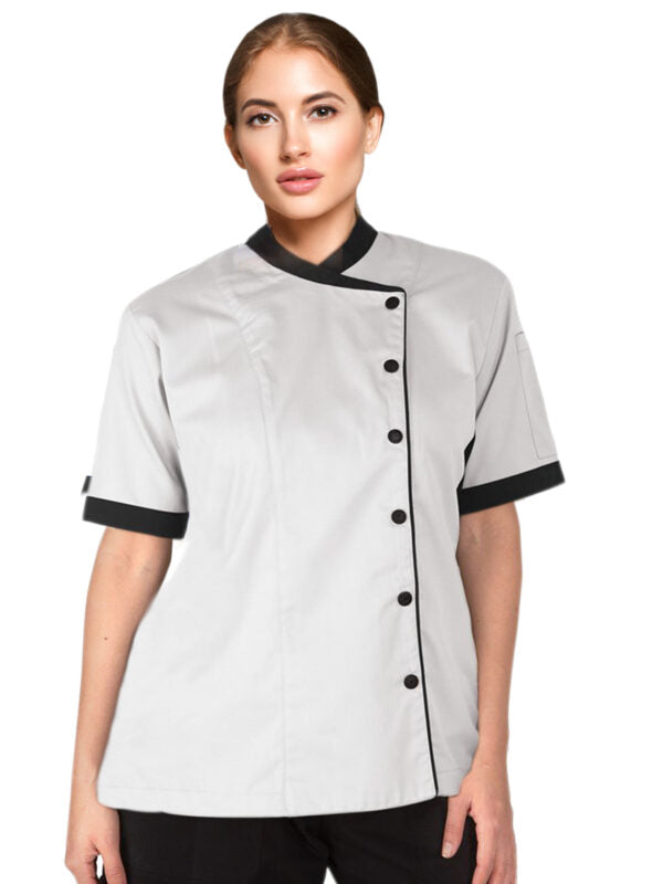 Short Sleeves Chef Coat Jacket Uniform for women ideal for food service, Caterers and Culinary professional.